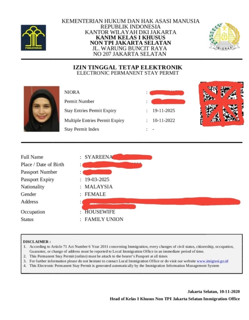 example of kitap indonesia 2026 (kartu ijin tinggal tetap di Indonesia)