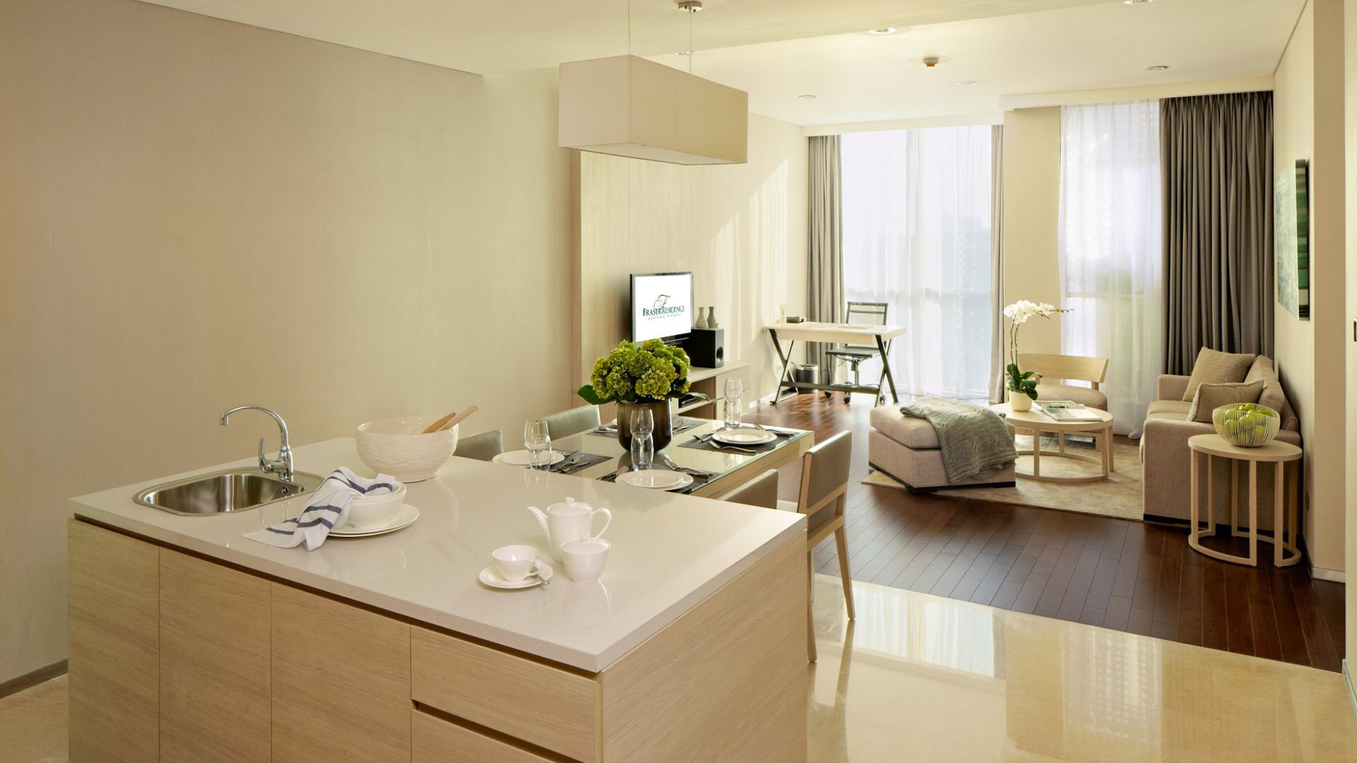 FRASER MENTENG-2BR-DINING & LIVING AREA FROM KITCHEN VIEW Elegant 2BR Family Living at Fraser Residence