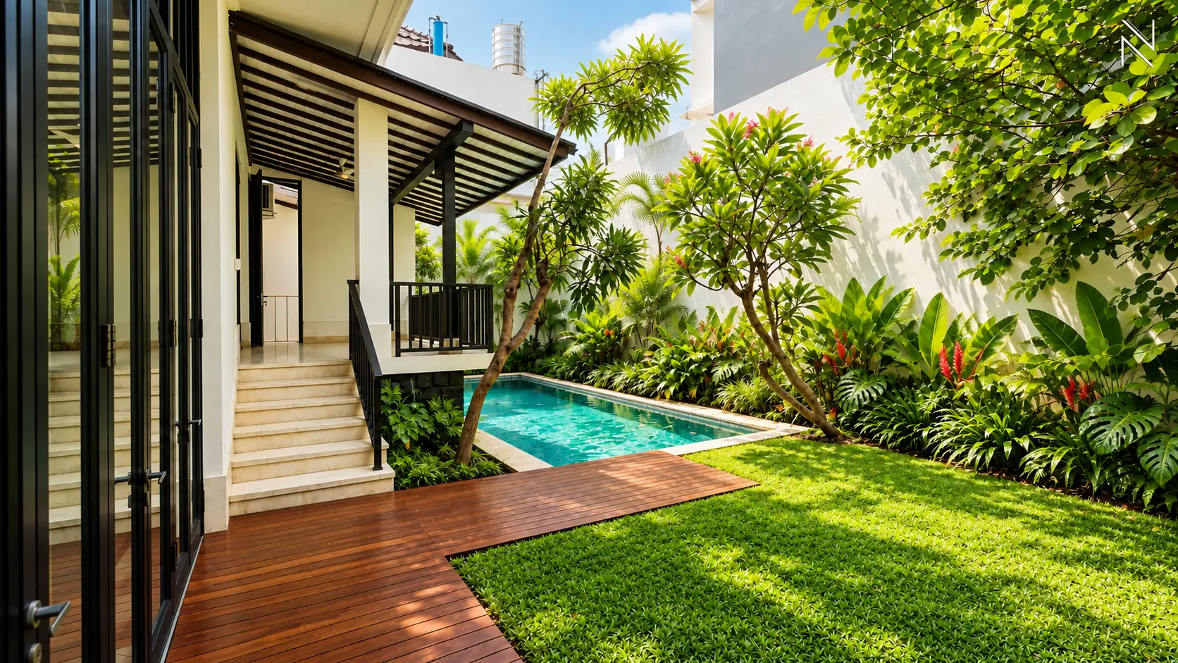Atmaya Residence 9H – Backyard and pool – Tropical Living For Rent 4BR House South Jakarta Pejaten PJTN135
