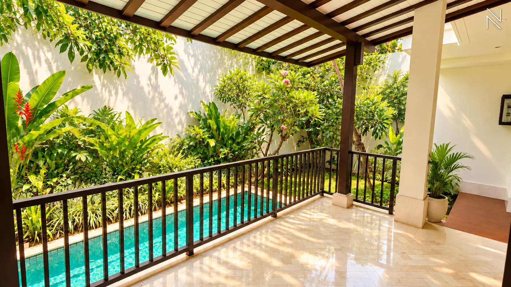 Atmaya Residence 9H – Balcony and pool – Tropical Living (1) For Rent 4BR House South Jakarta Pejaten PJTN135