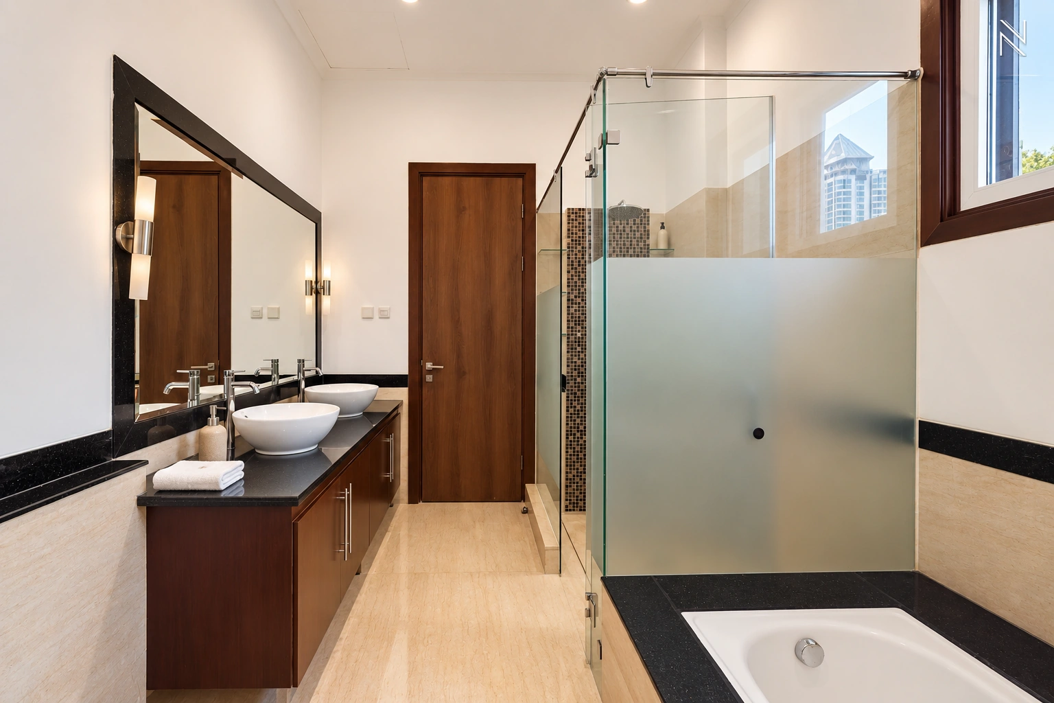 ASTORIA A5 – CLD253 – Bathroom Double Vanity and Shower Front View – Photo 33 For Rent 5BR House South Jakarta Cilandak CLD253