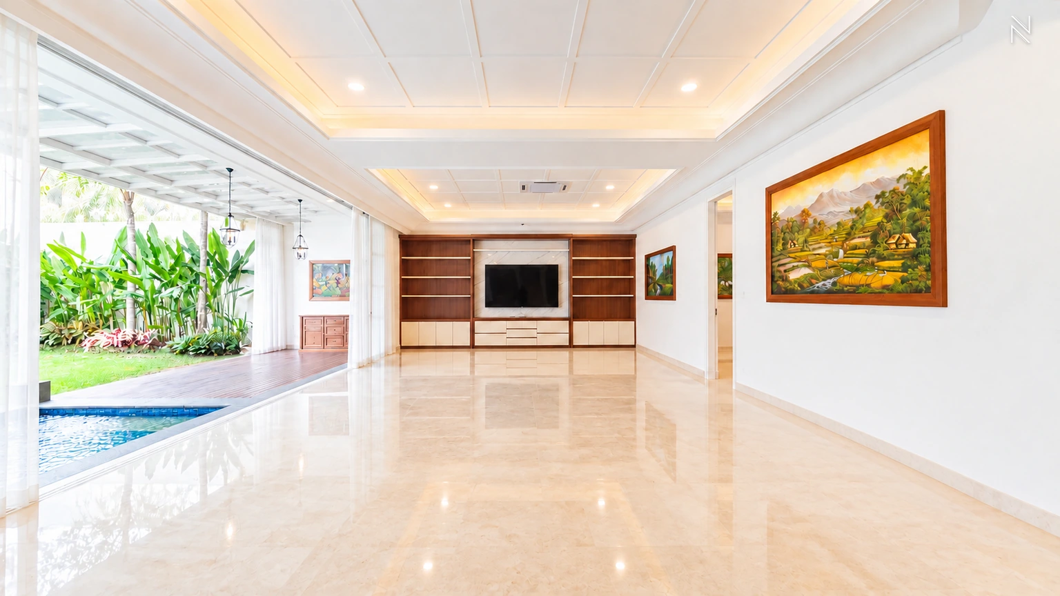 Kemang Selatan 11 No. 6A – Living Area – Pool View For Buy 6BR House South Jakarta Kemang KMGS317