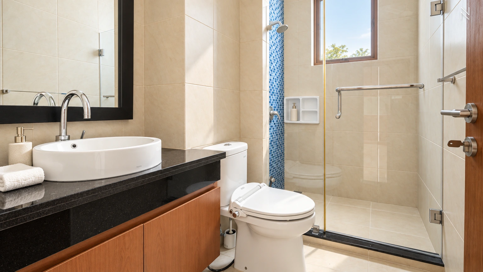 Kemang Selatan XI No 105 Kav H – Bathroom – Vanity and Shower View For Rent 5BR House South Jakarta Kemang KMGS135