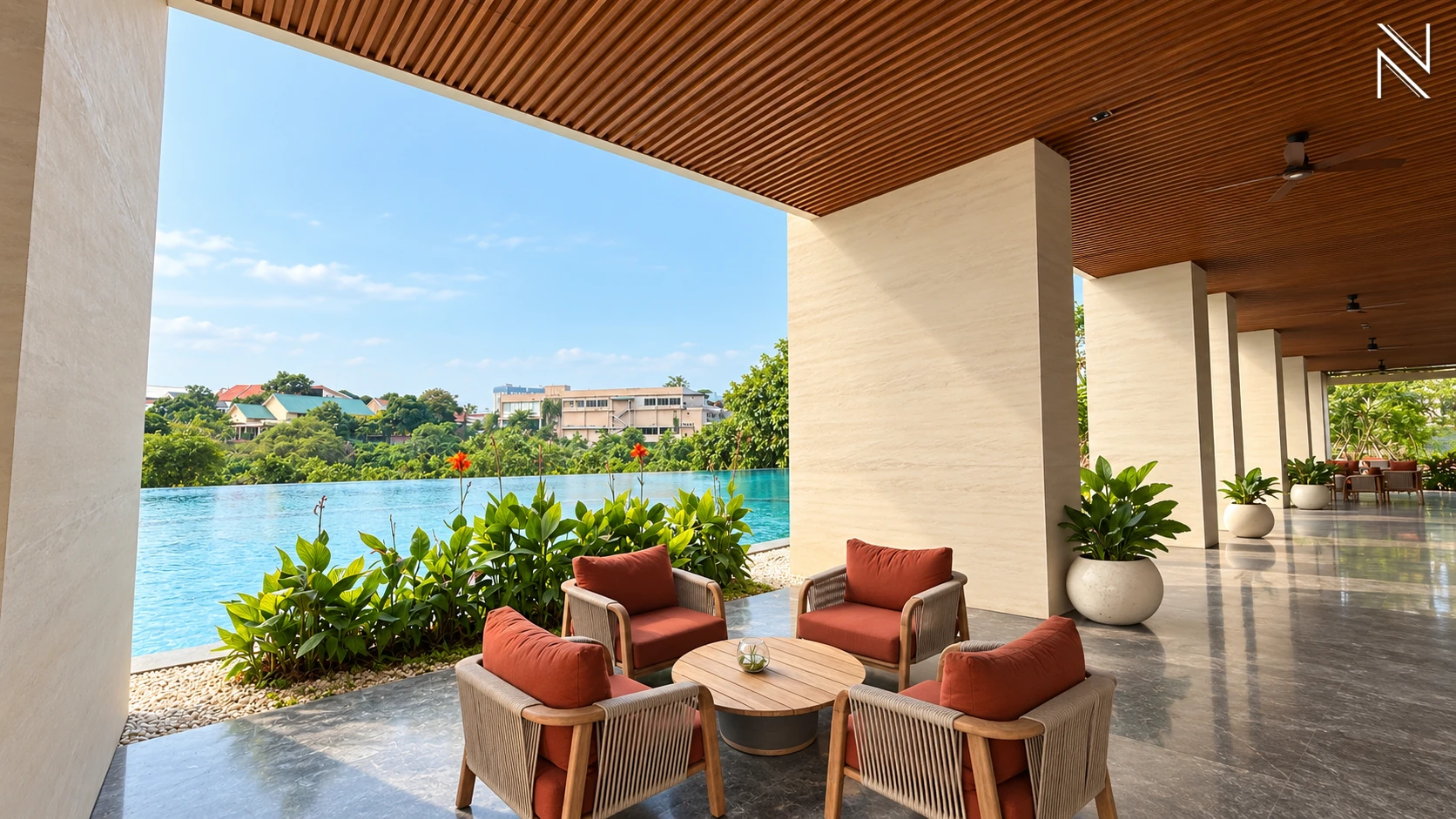 The Veranda – Fasilitas – Area Duduk Kolam For Buy 3BR Apartment The Veranda South Jakarta Lebak Bulus VERAS006